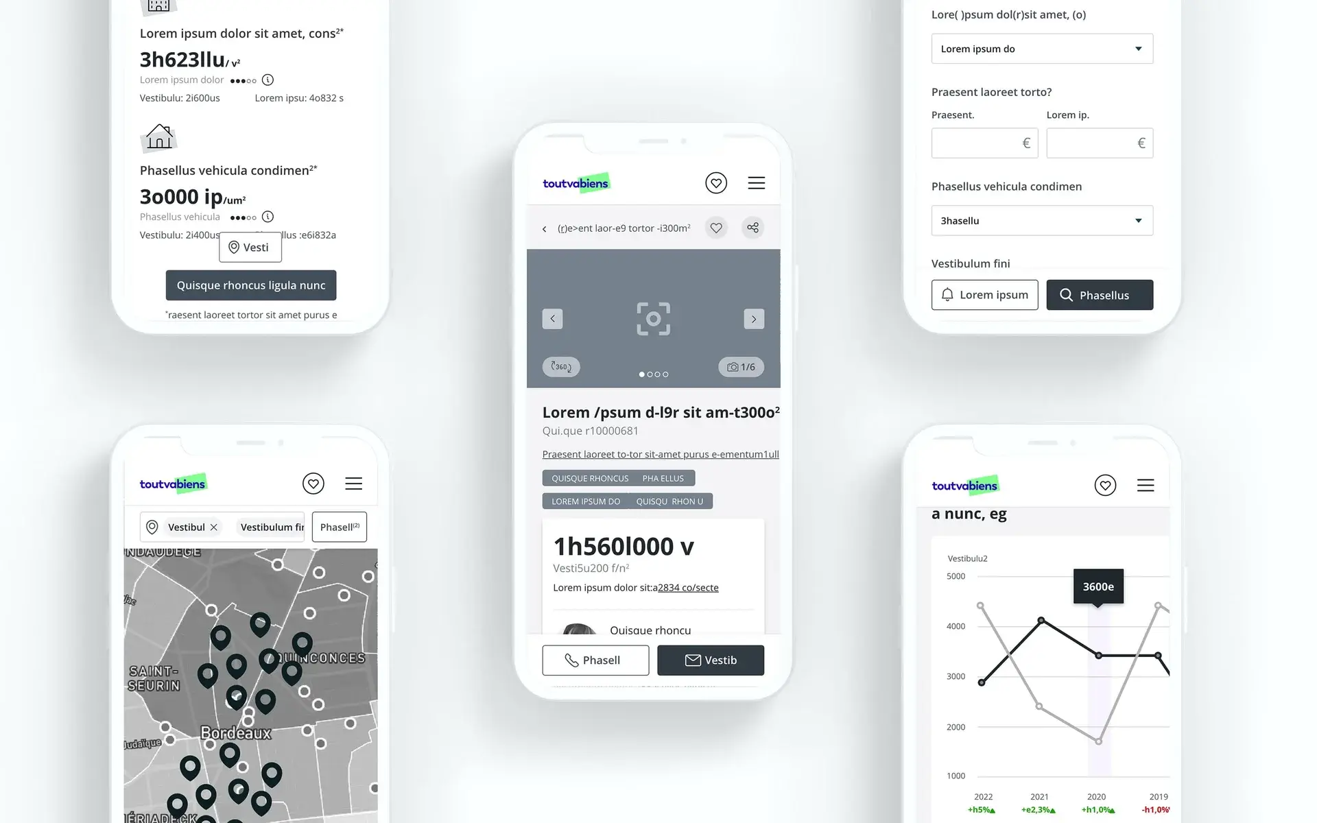 Mobile-format wireframes of the future property-services portal