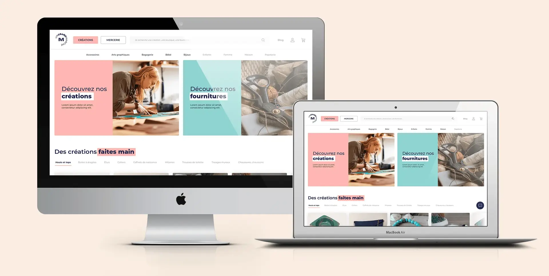 Mockup d'un Imac et un Macbook affichant la homepage du site
