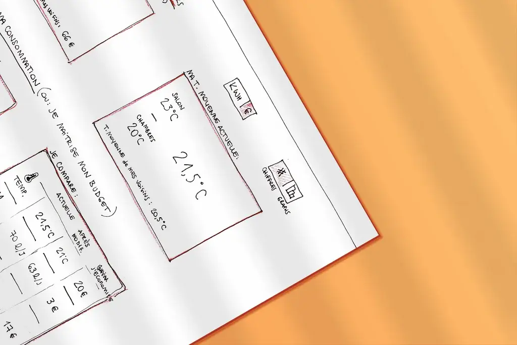 Mockup of a close-up of the paper sketches of the interface