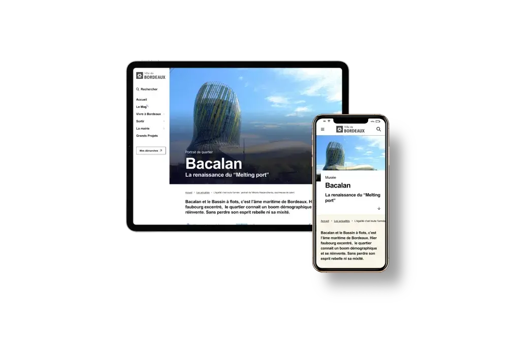 Mockup of the large-format page on the Bacalan district of the City of Bordeaux