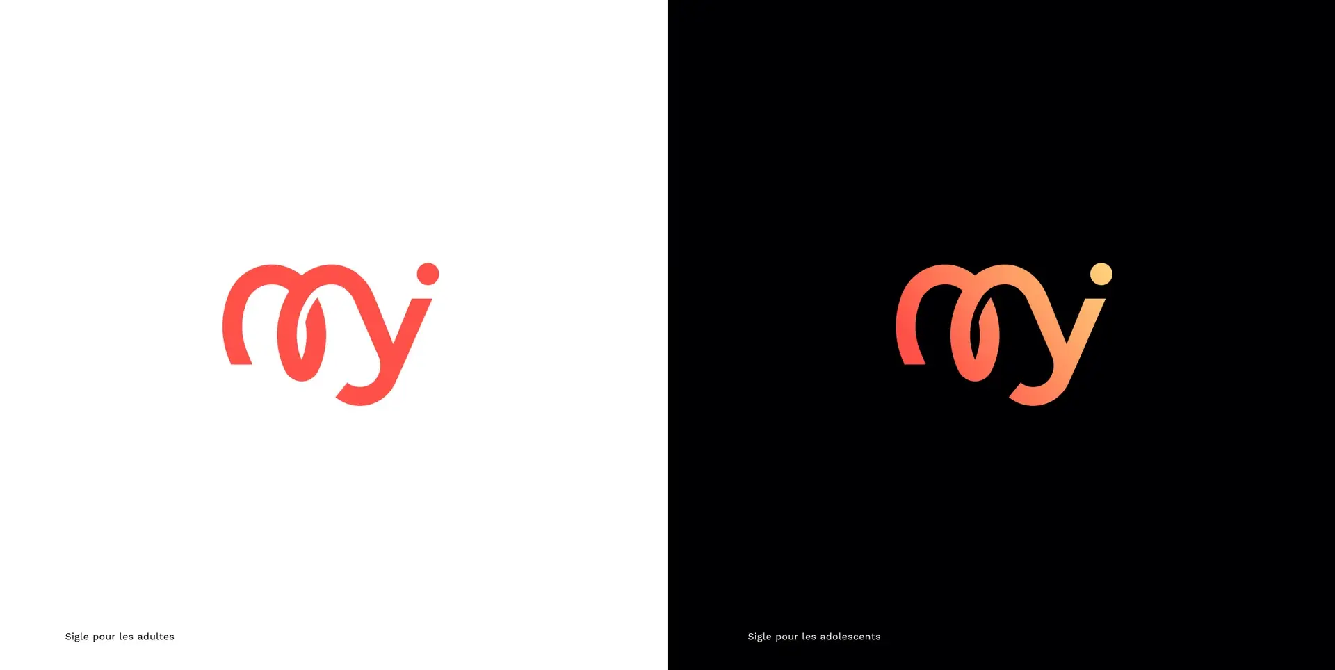 Monogramme MyTwiga corail sur fond blanc et en dégradé sur fond noir