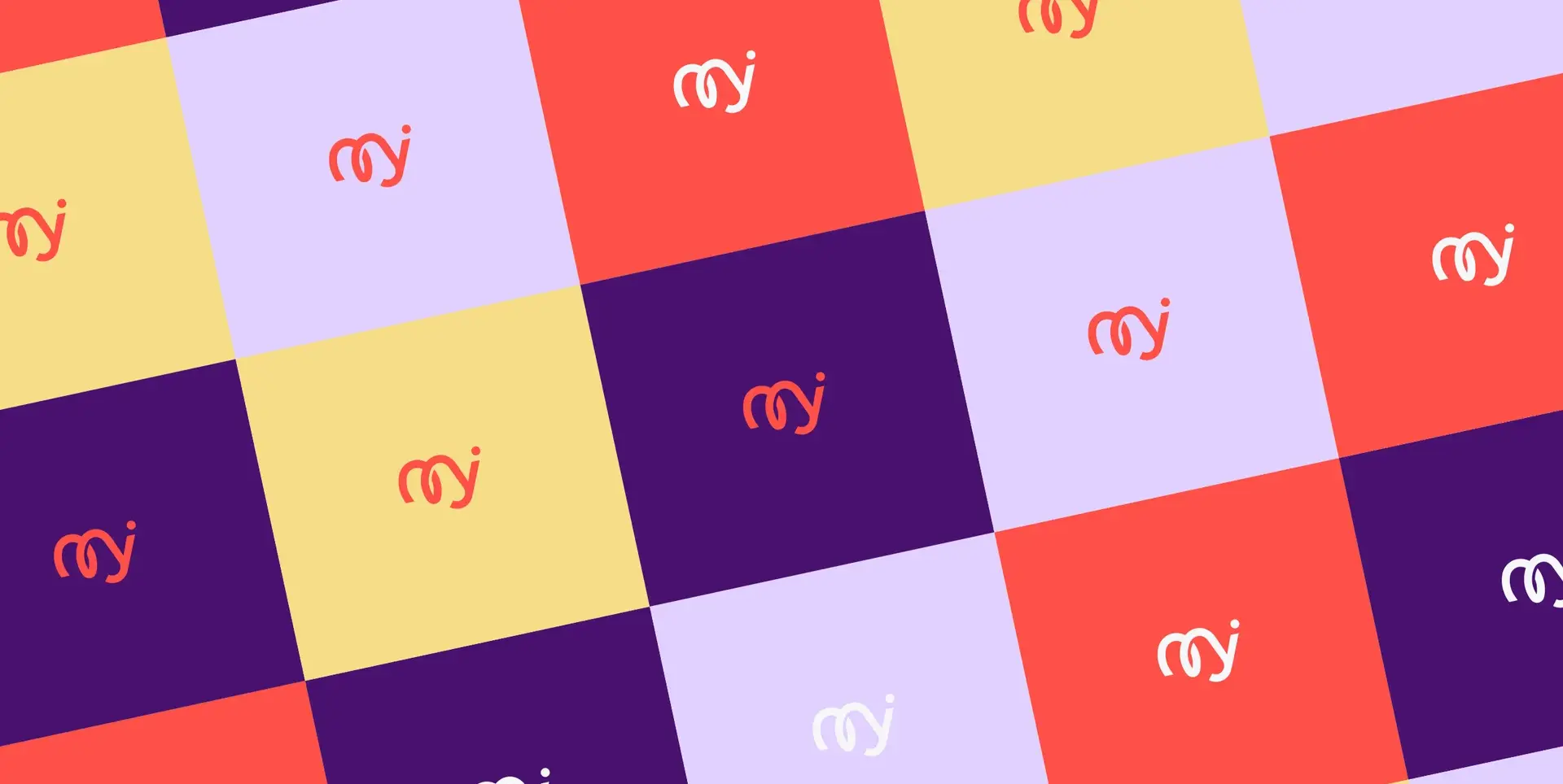 Monogrammes MyTwiga répétés sur une mosaïque de carrés colorés