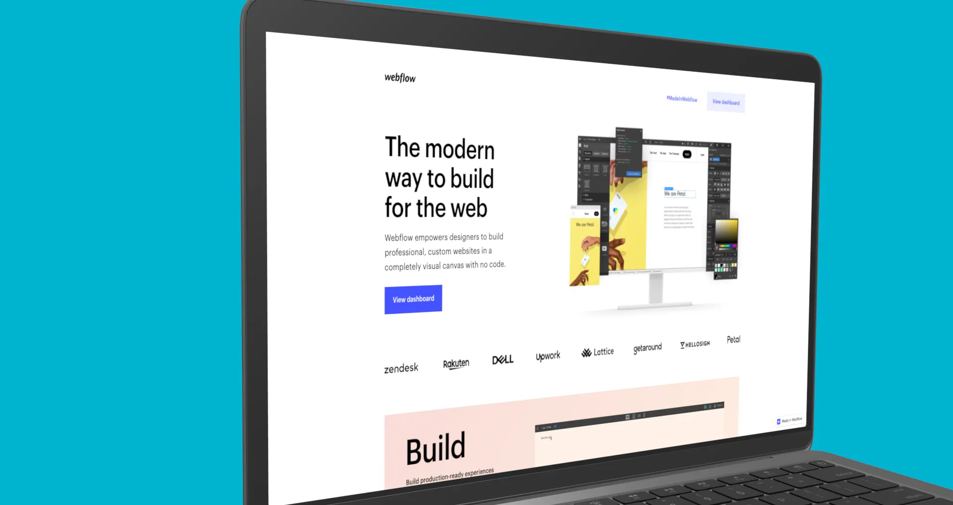 Ordinateur portable affichant « The modern way to build for the web »
