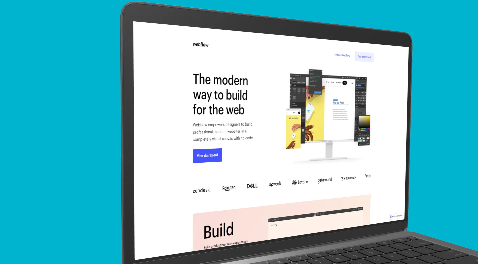Ordinateur portable affichant « The modern way to build for the web »