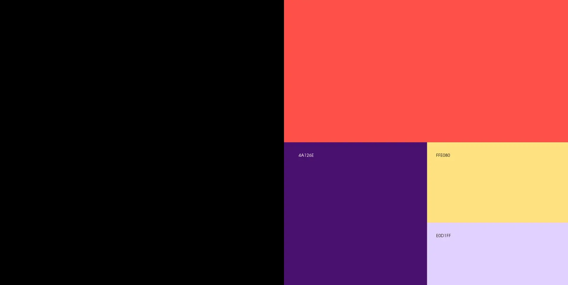 Palette de couleurs noire, corail, violette, jaune et lilas