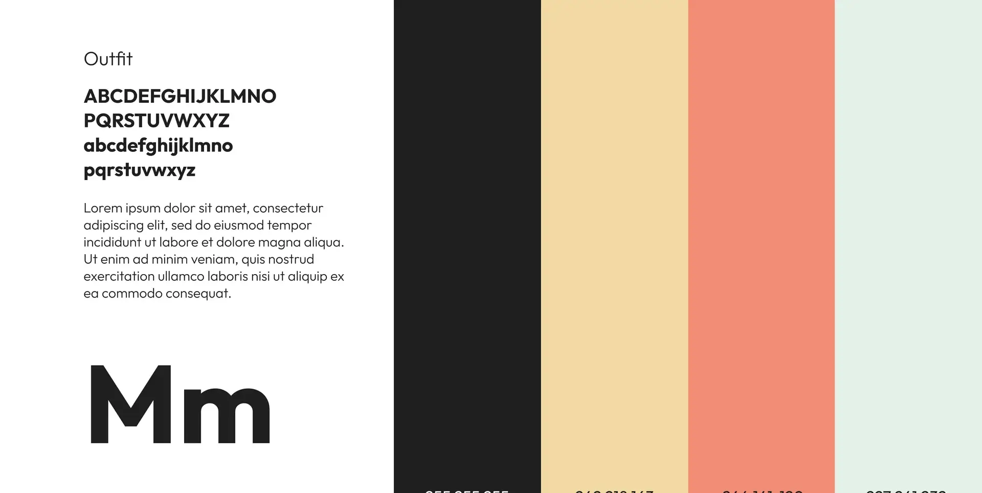 Palette de quatre couleurs et spécimen typographique de la nouvelle identité visuelle