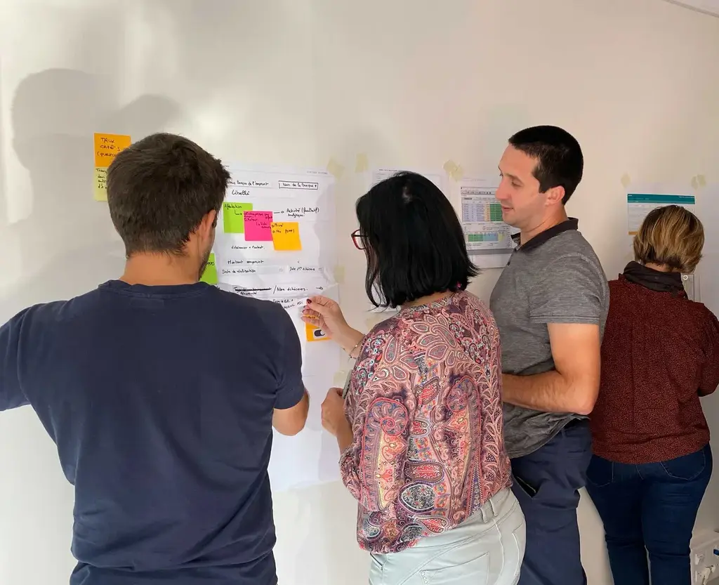 Participants structuring the pages during the screen co-design workshop