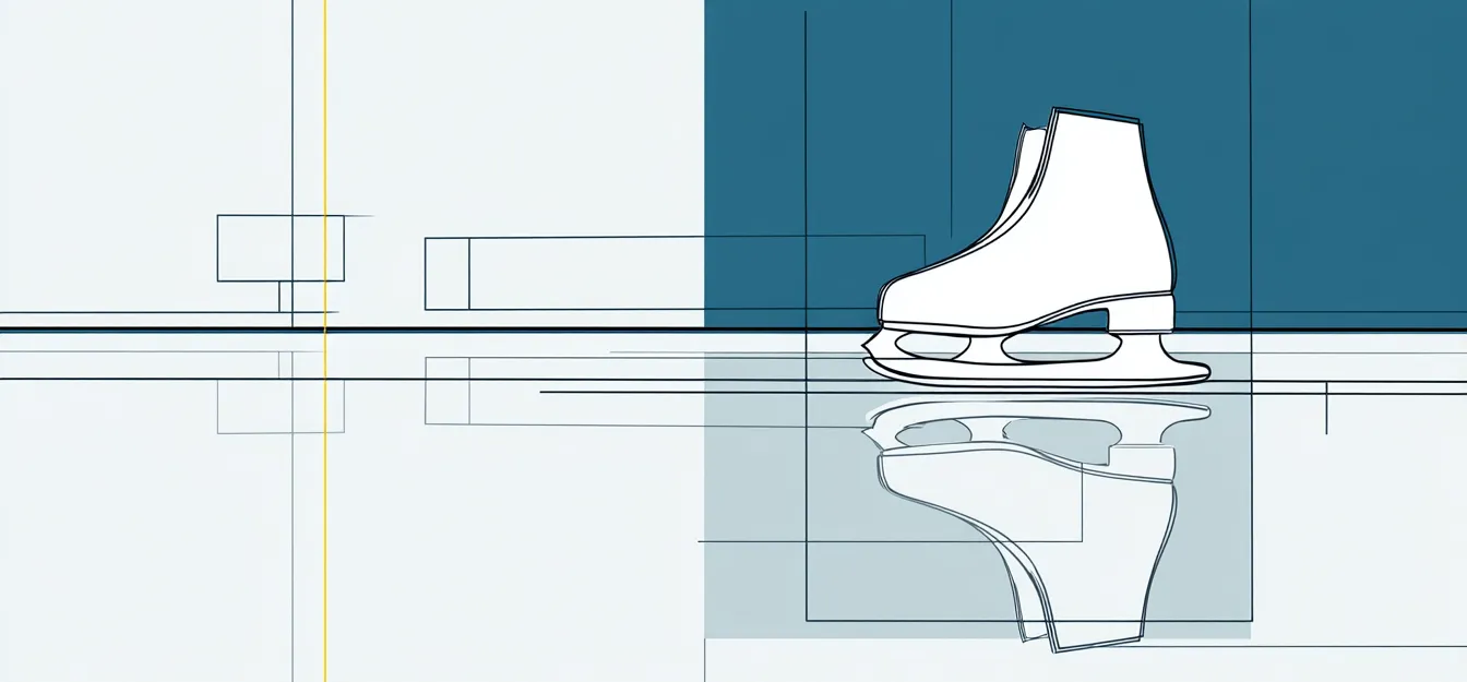 Patin à glace blanc dessiné avec son reflet sur une surface