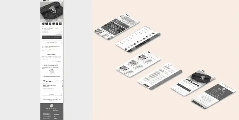 Présentation des wireframes du site web mobile Un Grand Marché