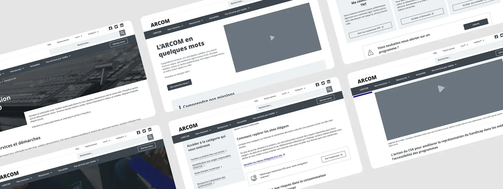 Presentation of the desktop-format wireframes of the new ARCOM web portal