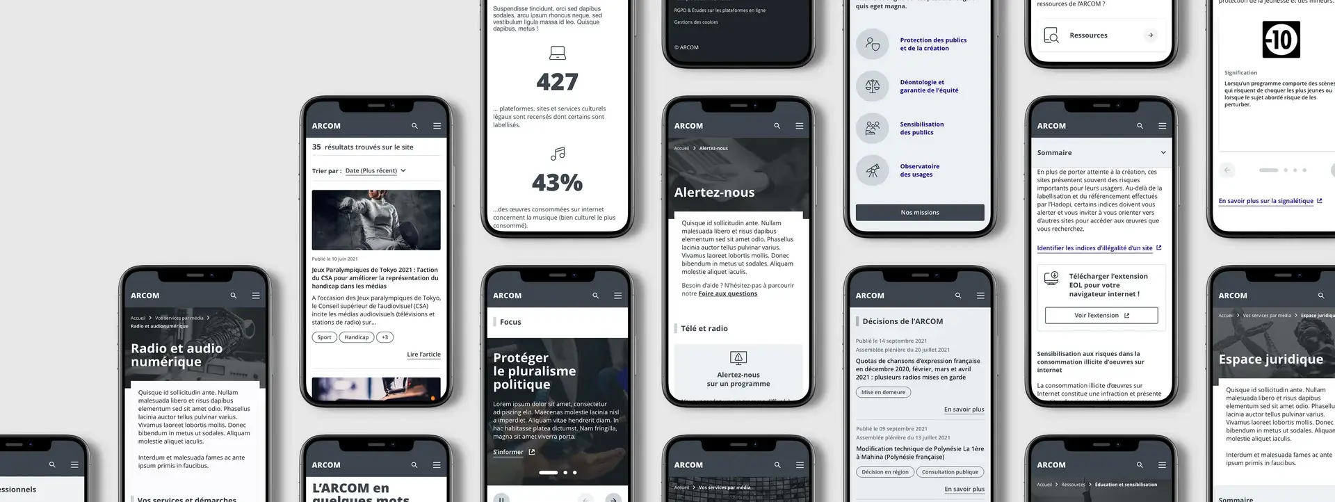 Presentation of the mobile-format wireframes of the new ARCOM web portal