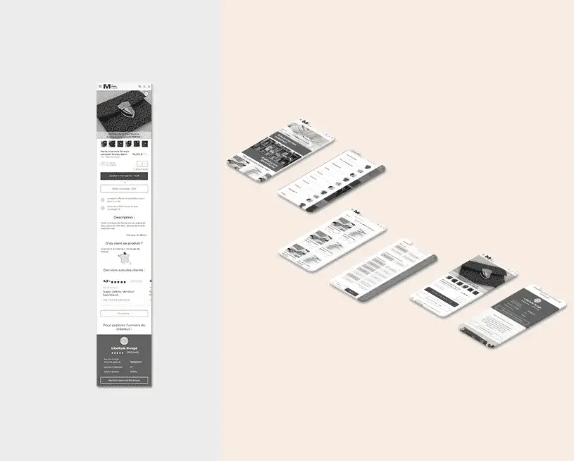 Presentation of the wireframes of the Un Grand Marché mobile website