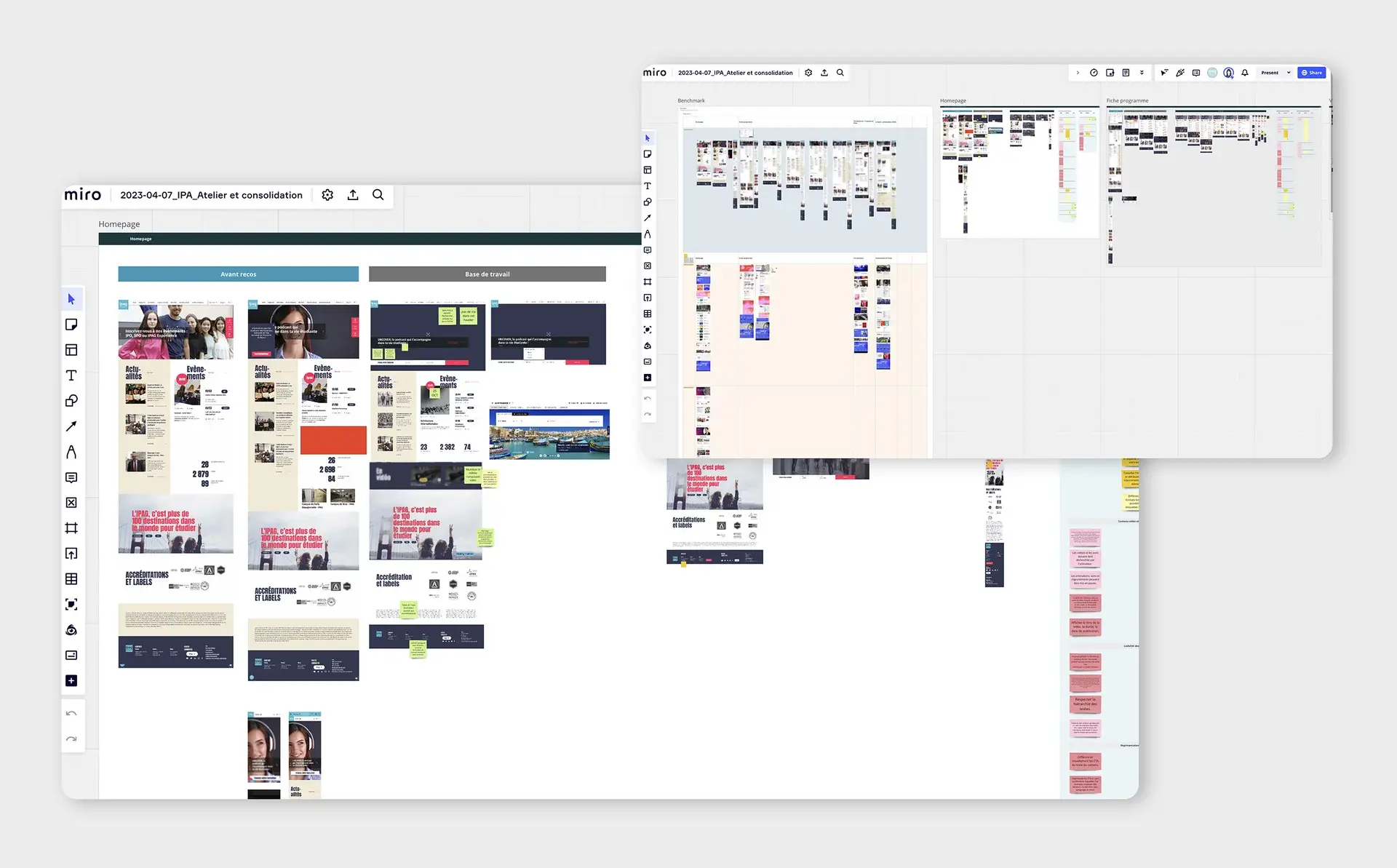 Screens displaying the Miro environments of an online co-design workshop