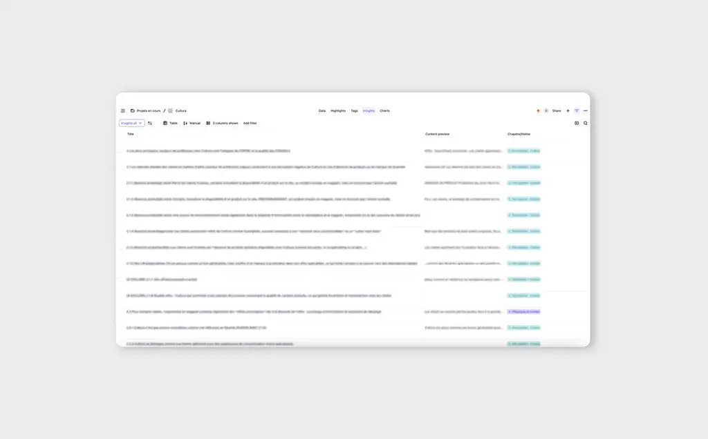 Screenshot displaying insights in Dovetail