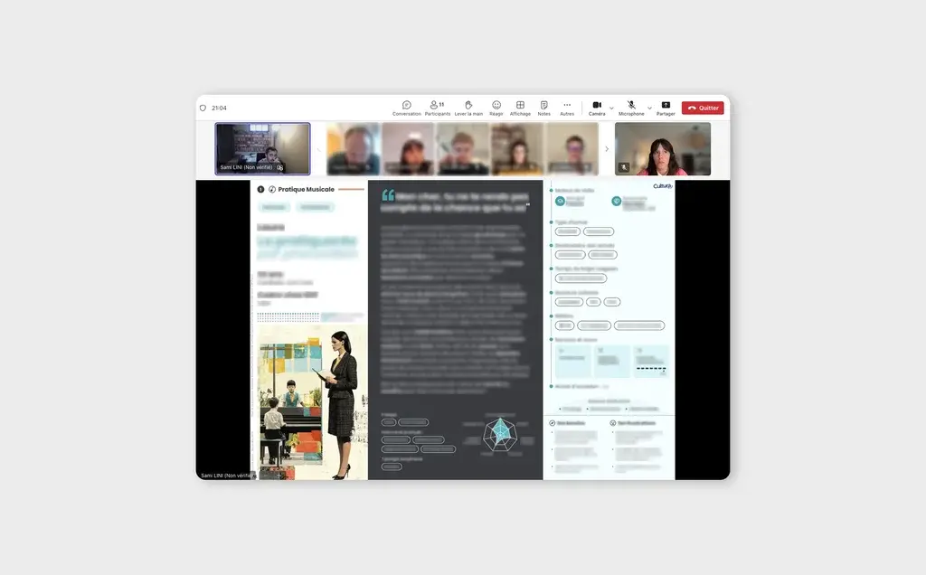 Screenshot of a persona sheet projected during a video conference