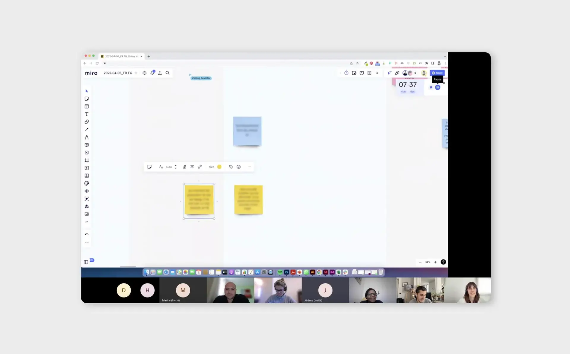 Screenshot of a remote focus group on the analysis of business travellers' behaviours with business travellers in France