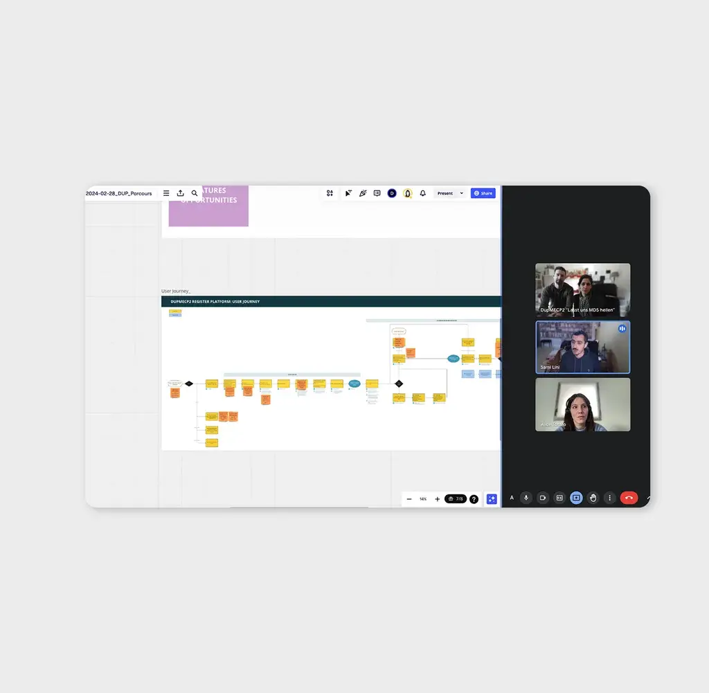 Screenshot of a video-conference working session in Miro