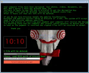 Screenshot of the Jigsaw ransomware