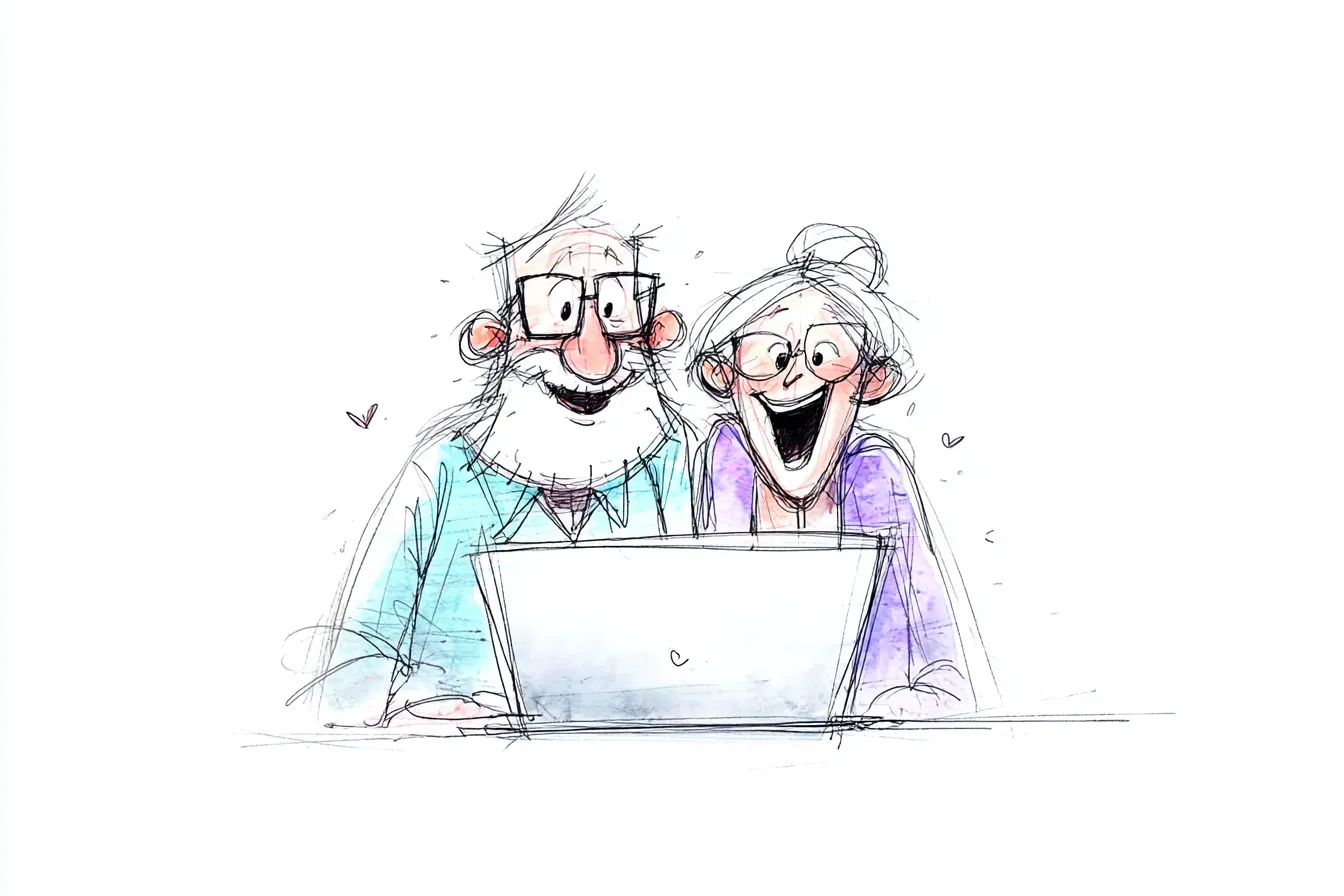 Senior couple in front of a computer
