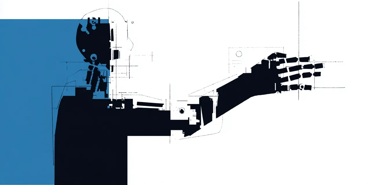 Silhouette technique d'un bras robotique tendu vers la droite
