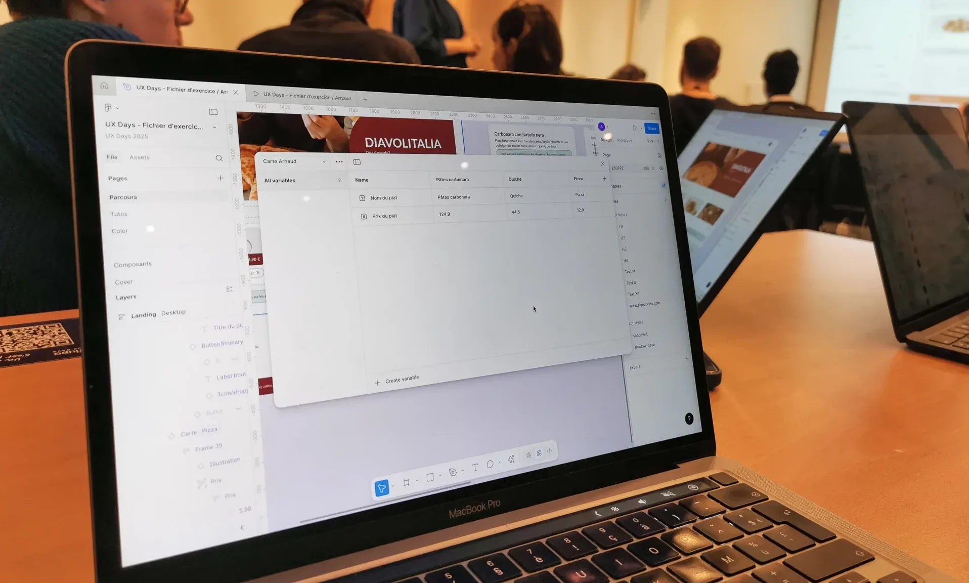 Spaghetti prototypes workshop, Figma variables on screen