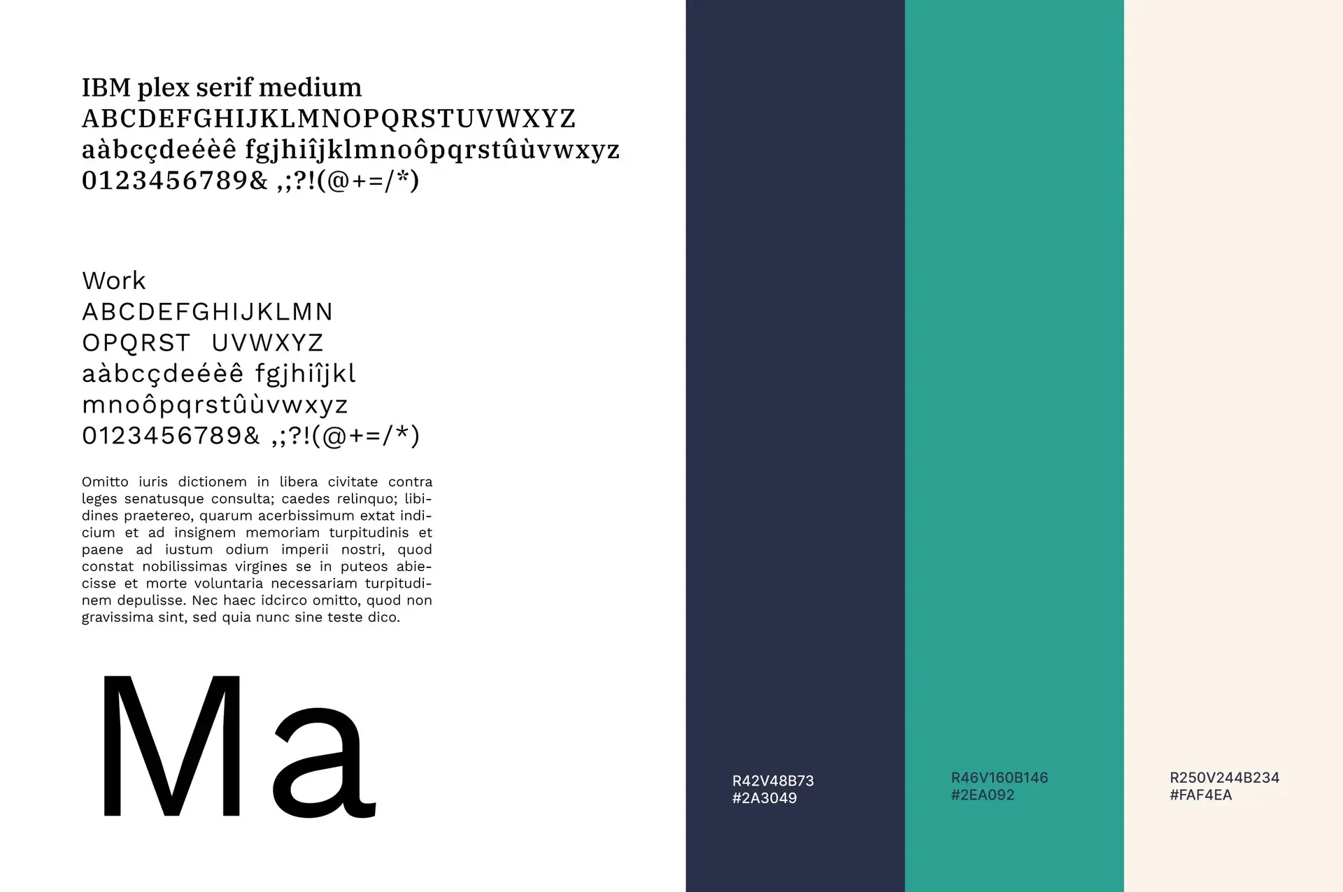 Typography and colours used
