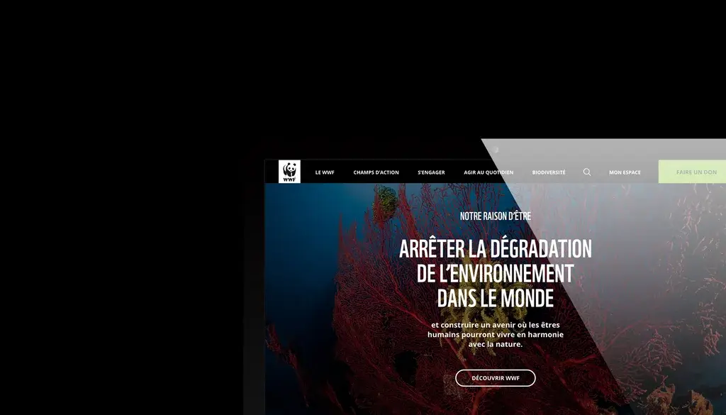 UI design of the WWF home page after the redesign