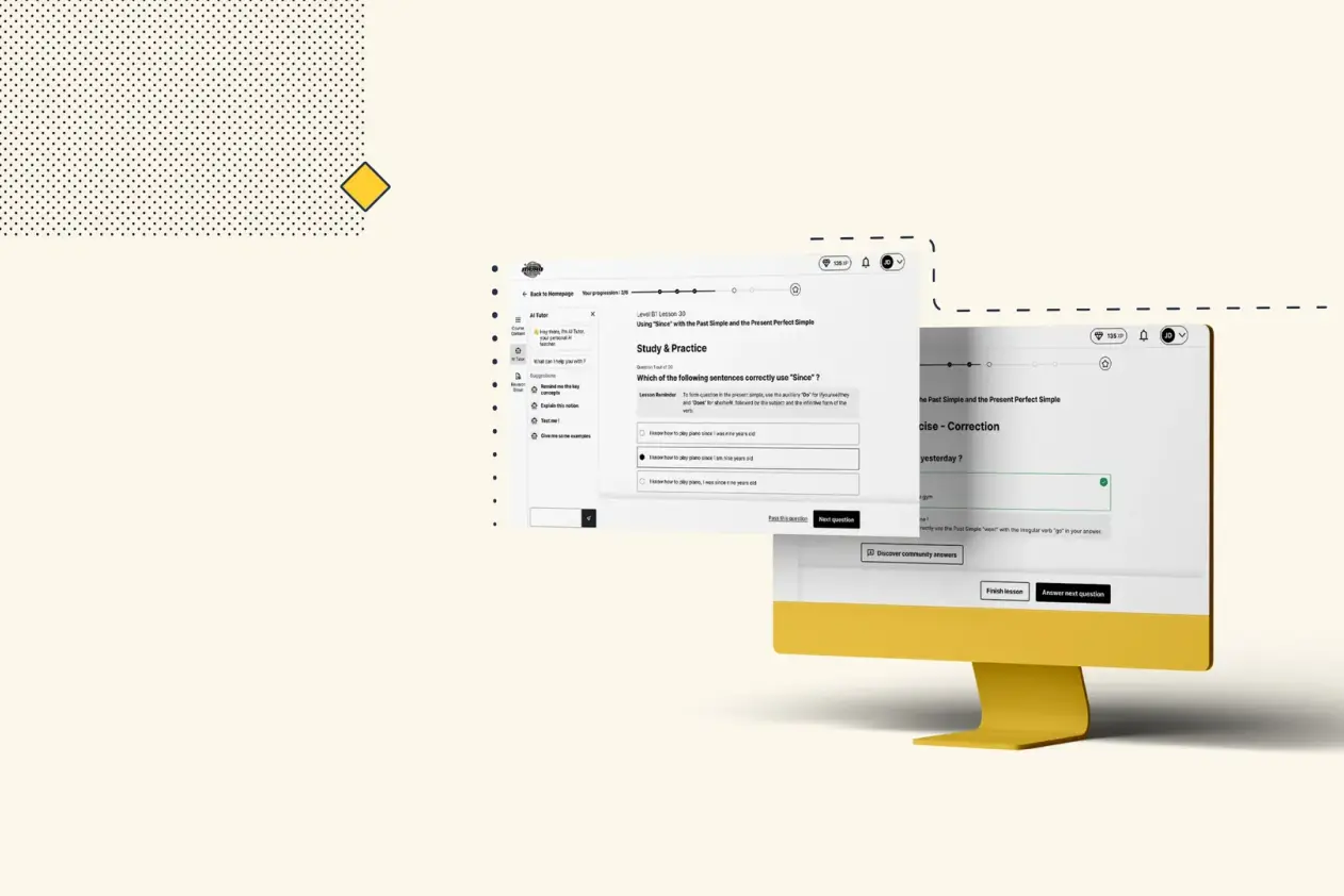 An English-learning platform built like a video game, mini-bosses included