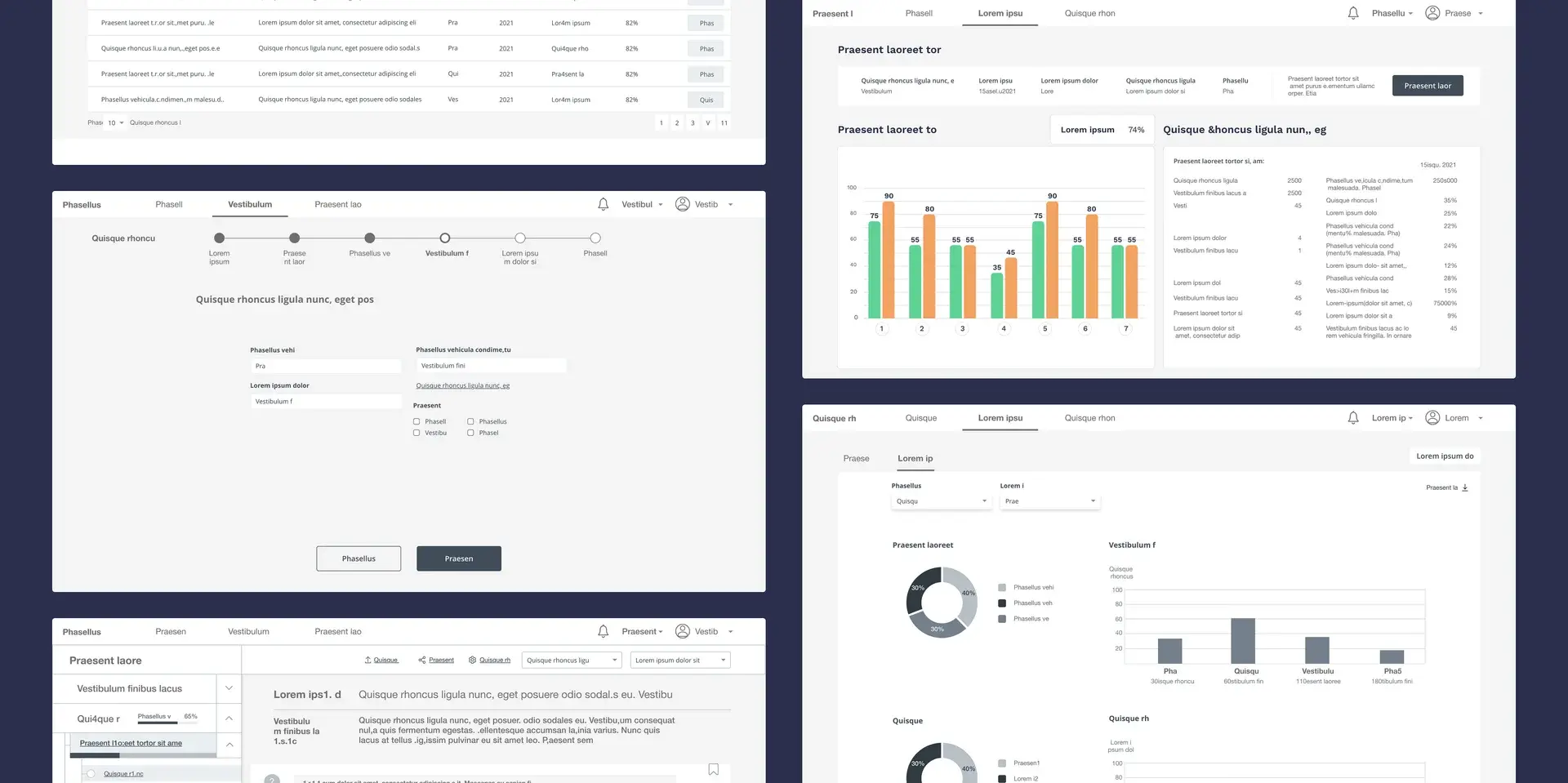 UX Design wireframe mockups of the online audit platform