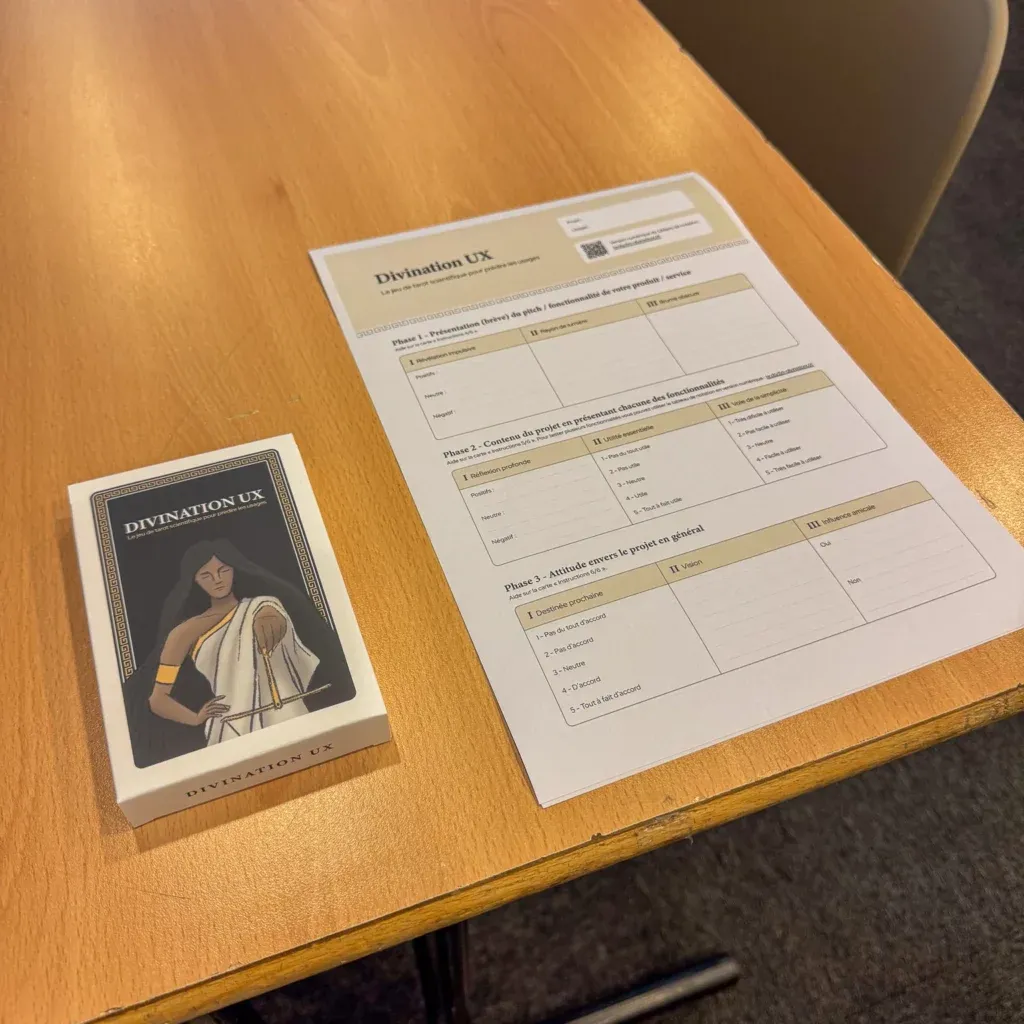 UX Divination workshop, the tarot card set laid out