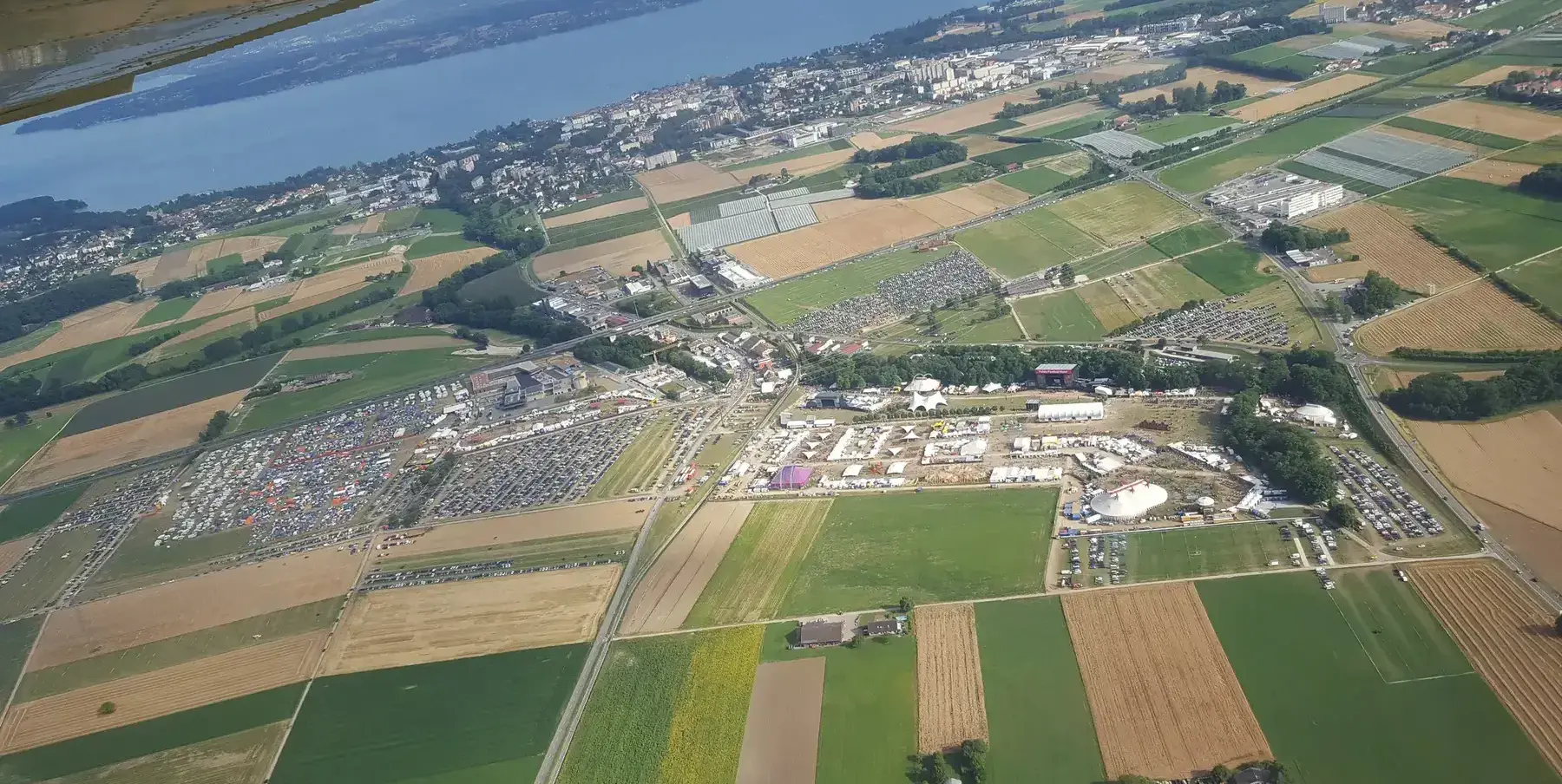 Aerial view of the Paléo Festival Nyon site along Lake Geneva