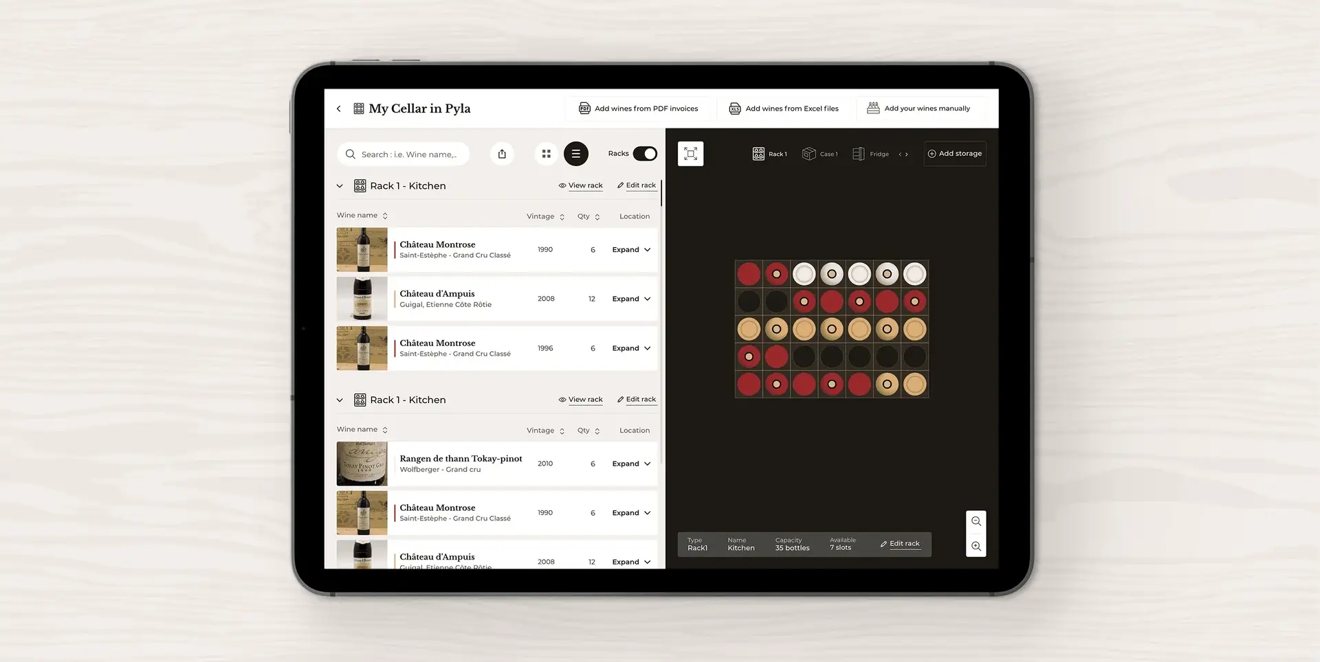iPad view of the cellar