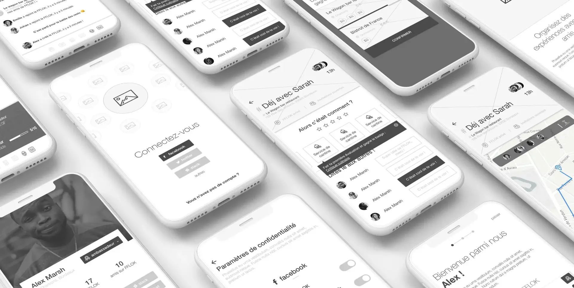 Wireframes of the mobile app