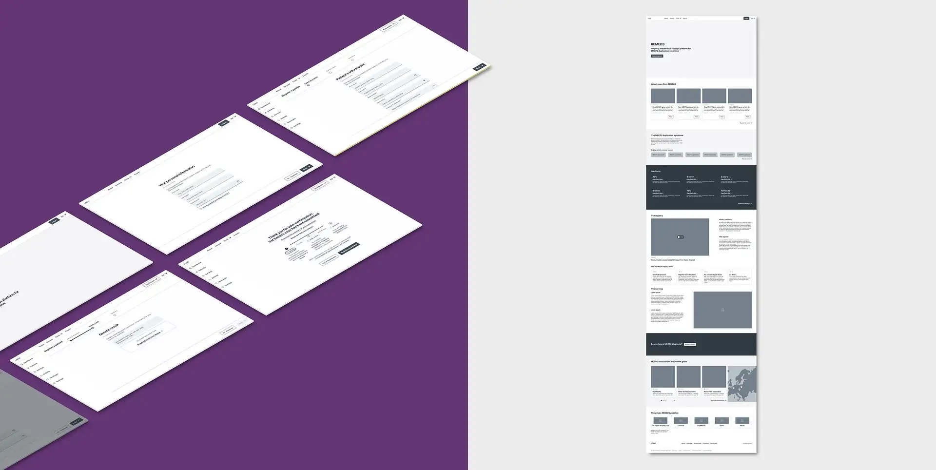 Desktop wireframes of an online medical platform