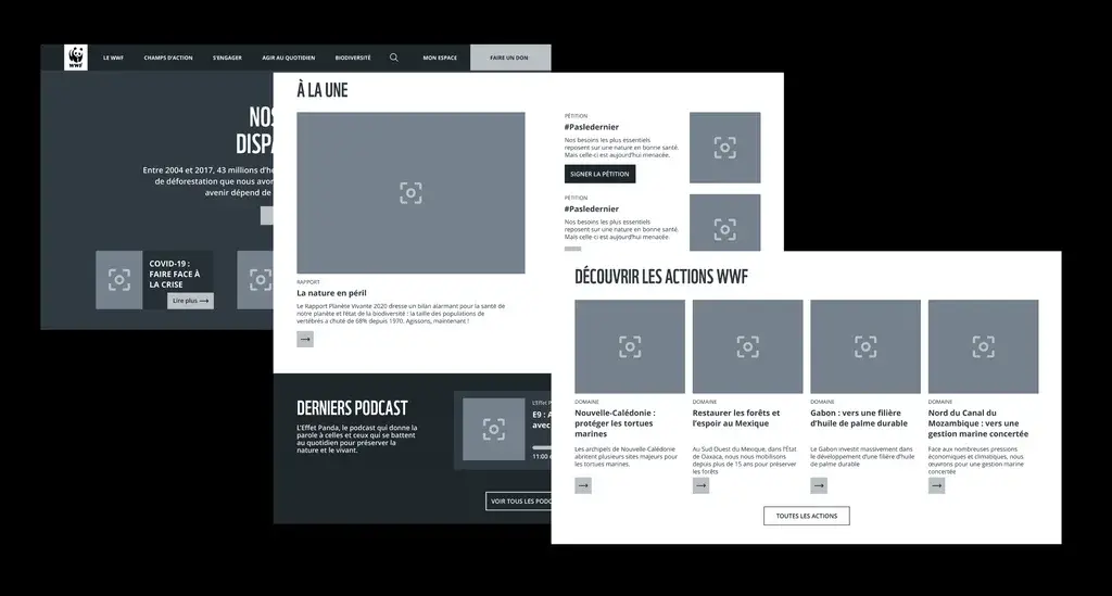 Wireframes of a desktop interface