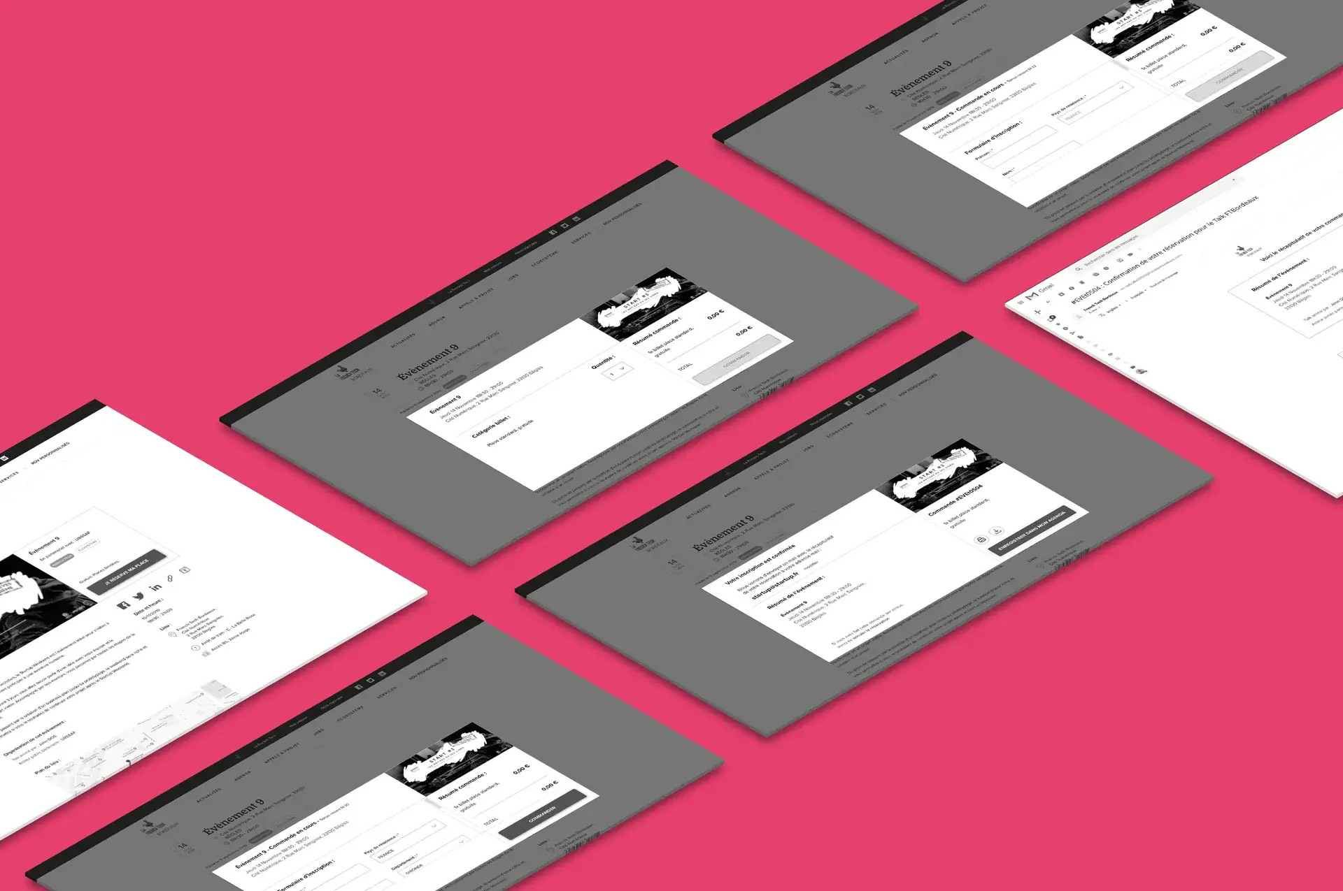 Wireframes of the event sign-up flow