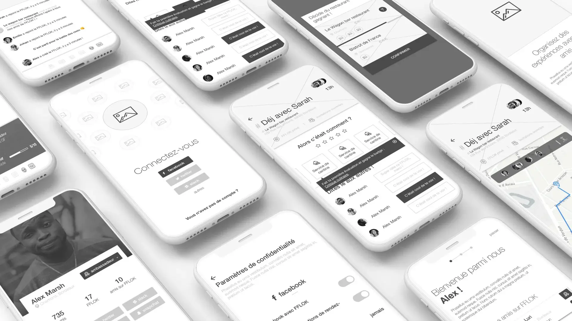 Wireframes of the mobile app