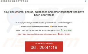 Capture d'écran du ransomware Cerber