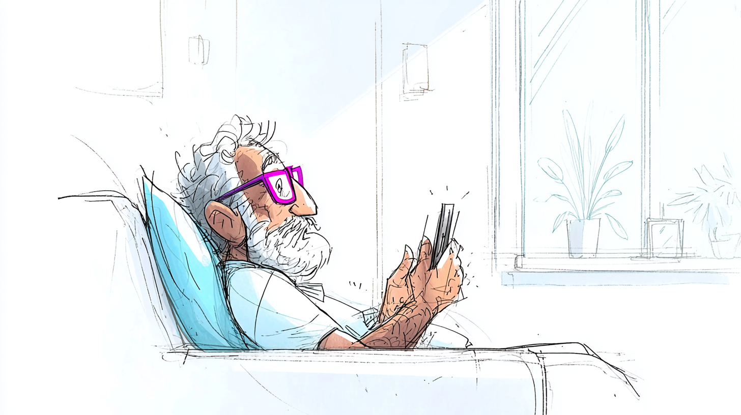 un sénior est devant son téléphone