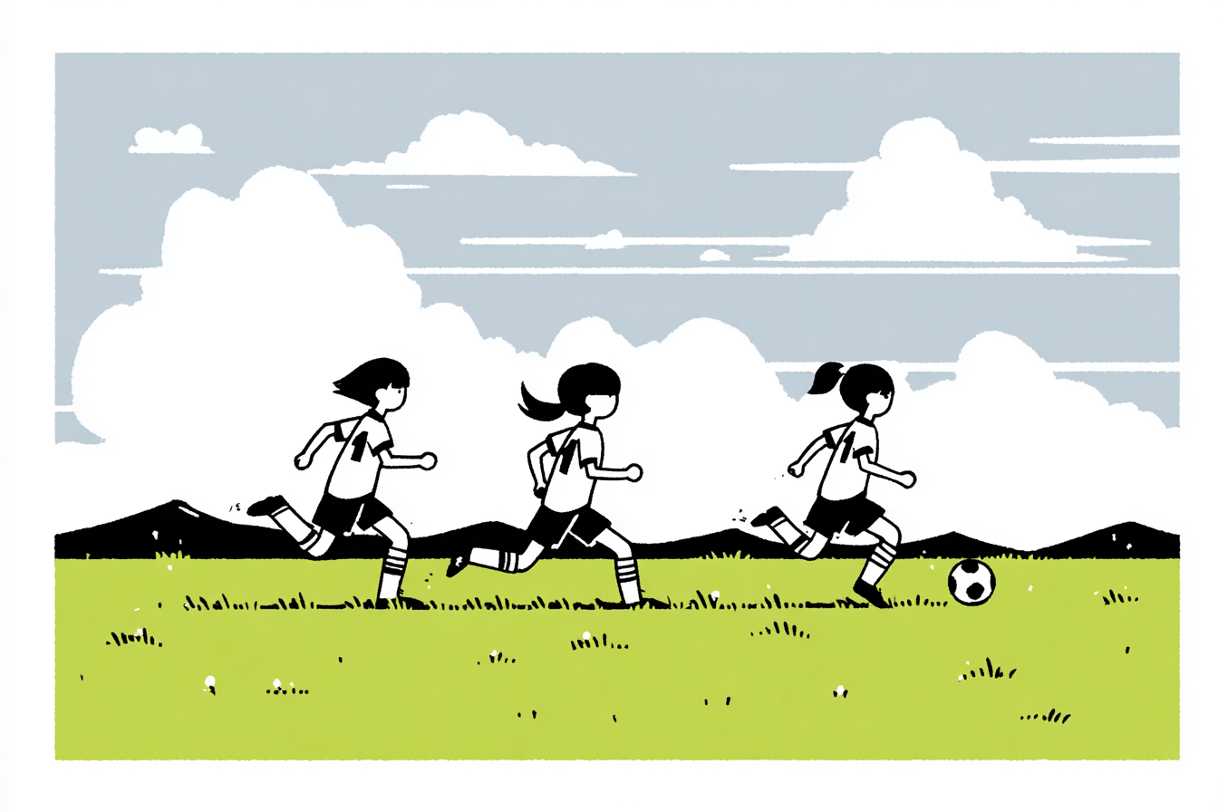 3 jeunes filles jouant au football