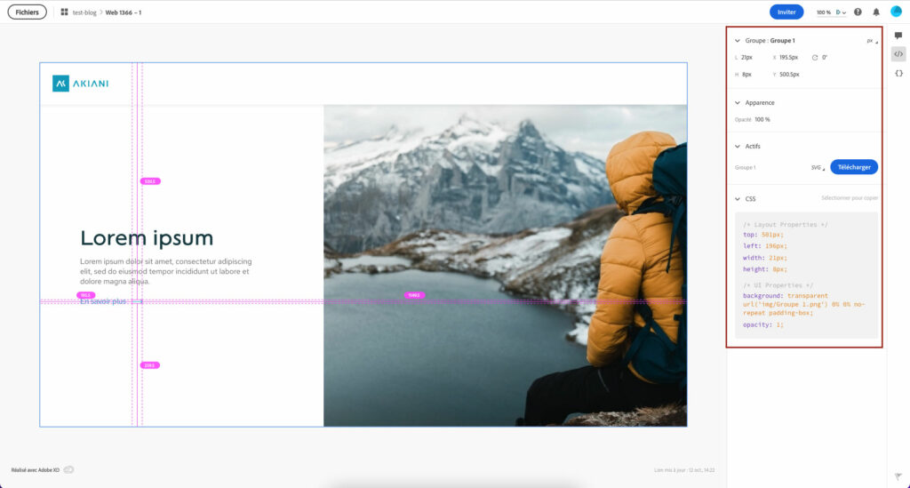 Adobe XD exporter un élément du handoff aux développeurs