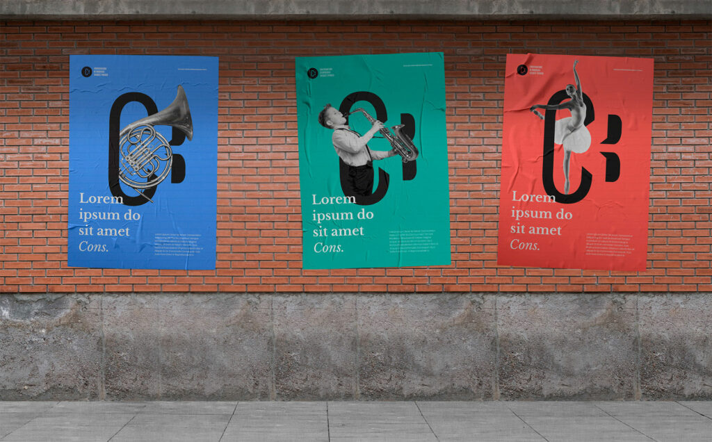 3 affiches du conservatoire sur un mur