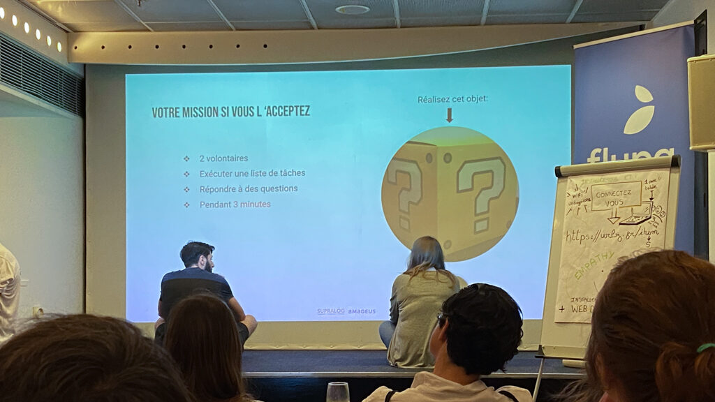Projection des étapes à réaliser par 2 participants pour l'Icebreaker de l'atelier empathy lab - UXdays