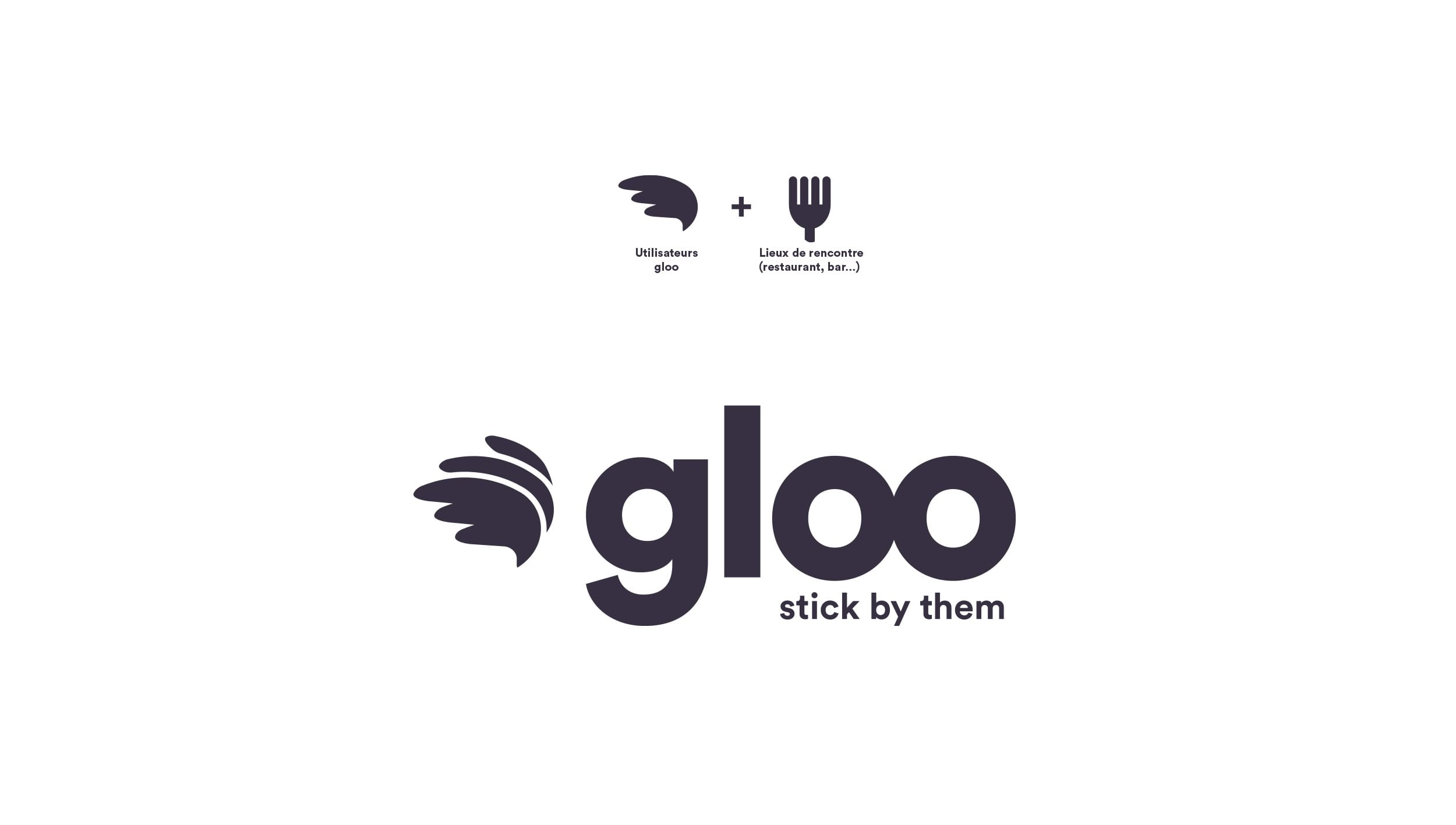 Le sigle représente le rassemblement avec ces 3 ailes, donc 3 personnes en mouvement, et à la fois la fusion d’une fourchette pour l’instant partagé. La typographie est aussi travailler en évoquant les retrouvailles par la fusion des deux O