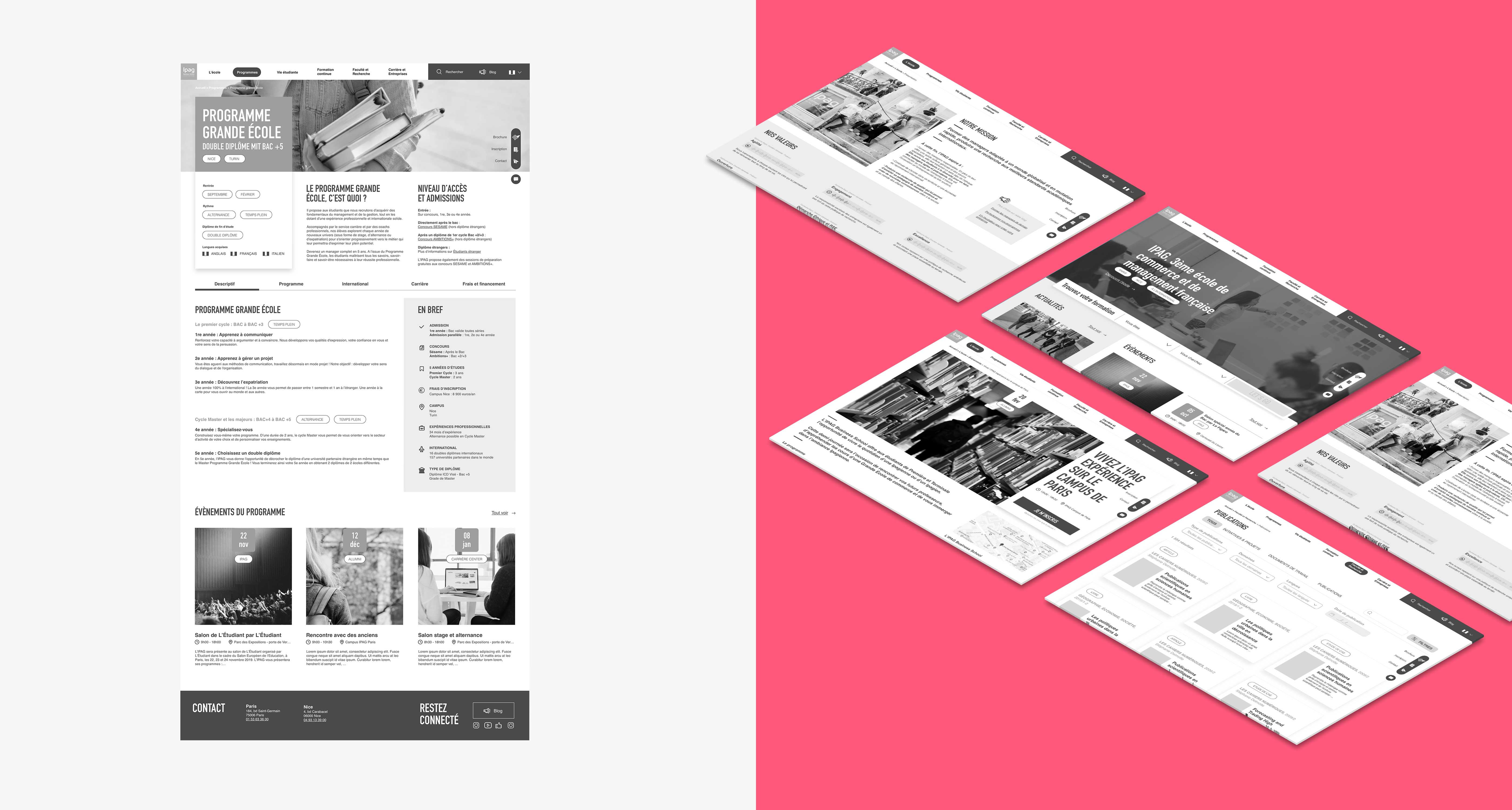 Présentation des wireframes du site web IPAG