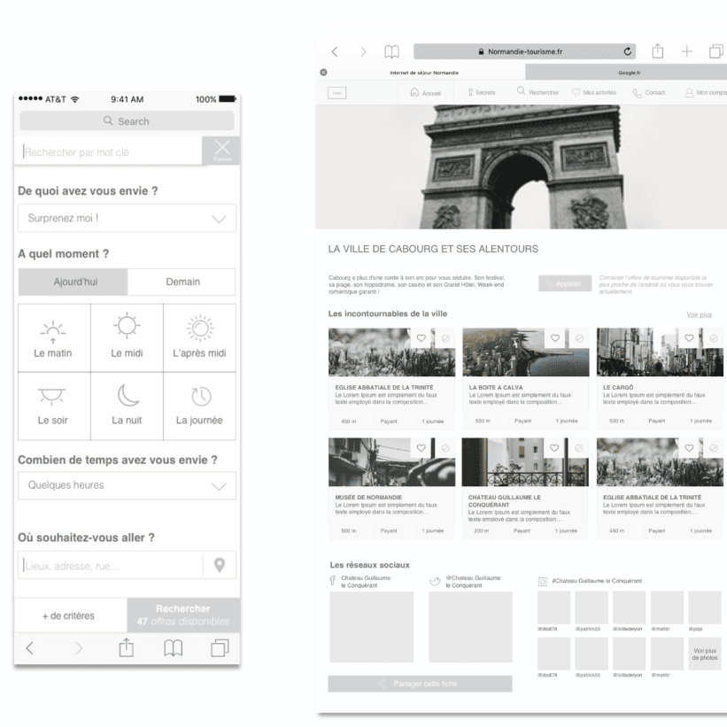Wireframes mobile et desktop