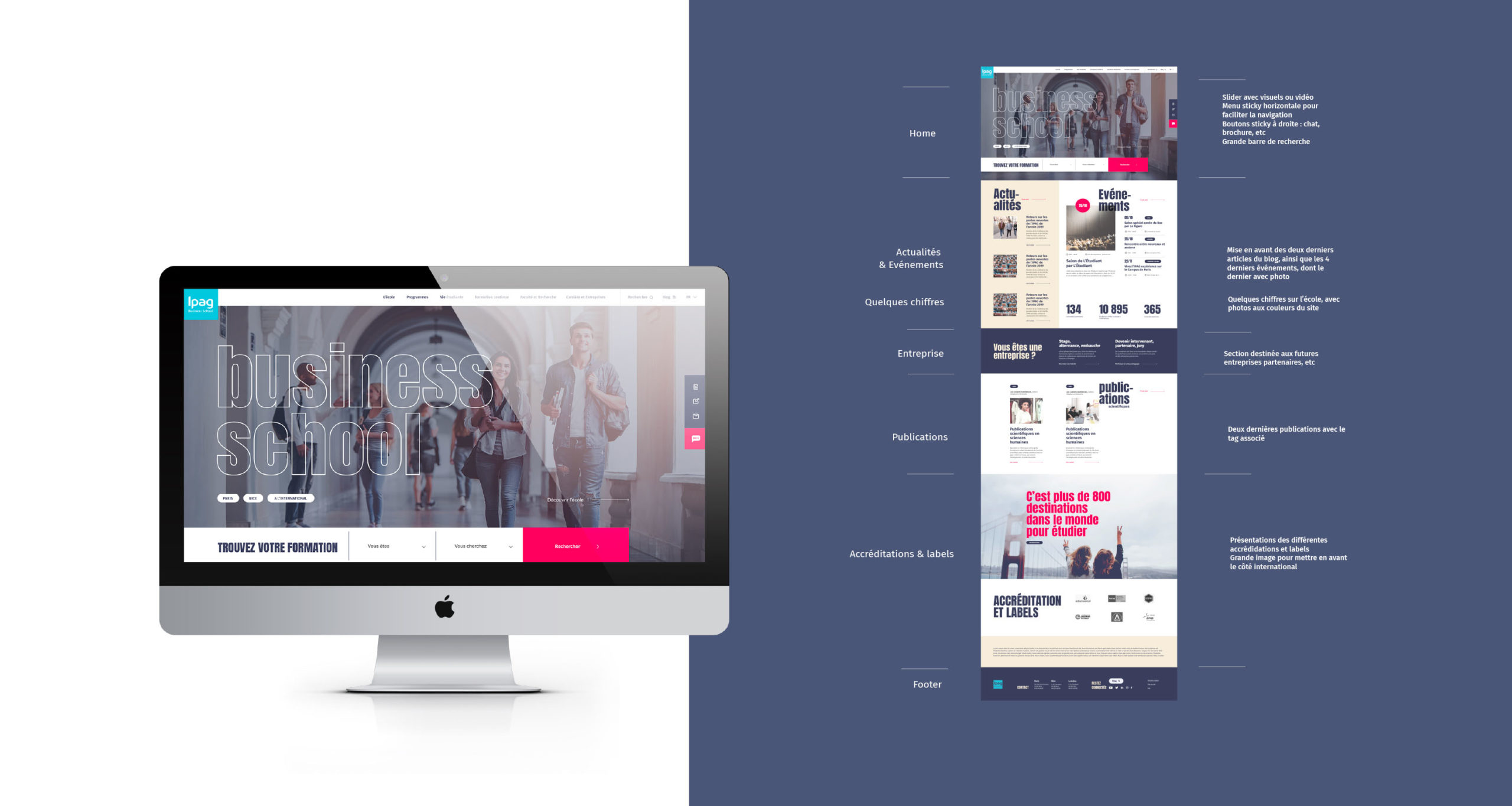 Déclinaison graphique de la page d'accueil en version desktop
