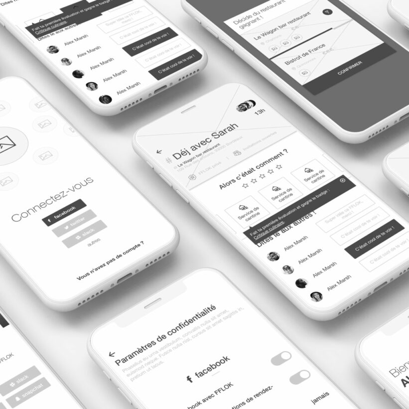 Wireframes de l'application mobile