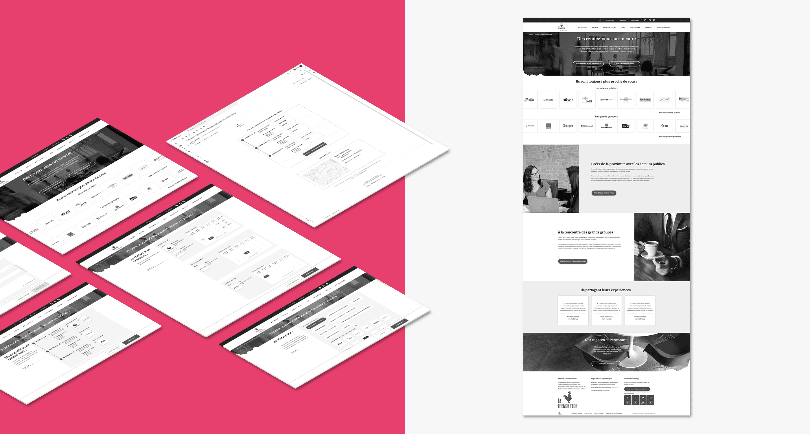 Wireframes de la section de prise de rendez-vous, avec focus sur la home page