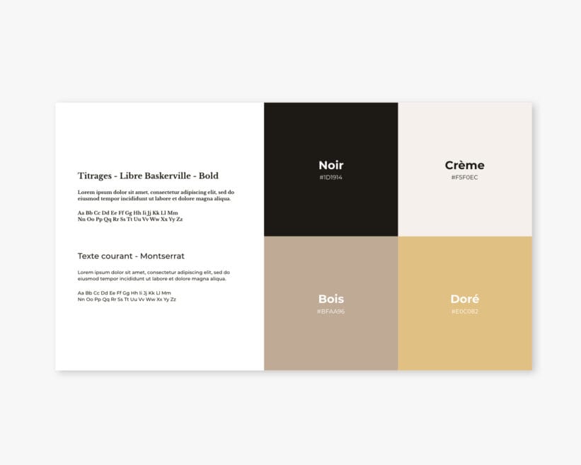 Exemple d'une palette colorimétrique et polices de caractères